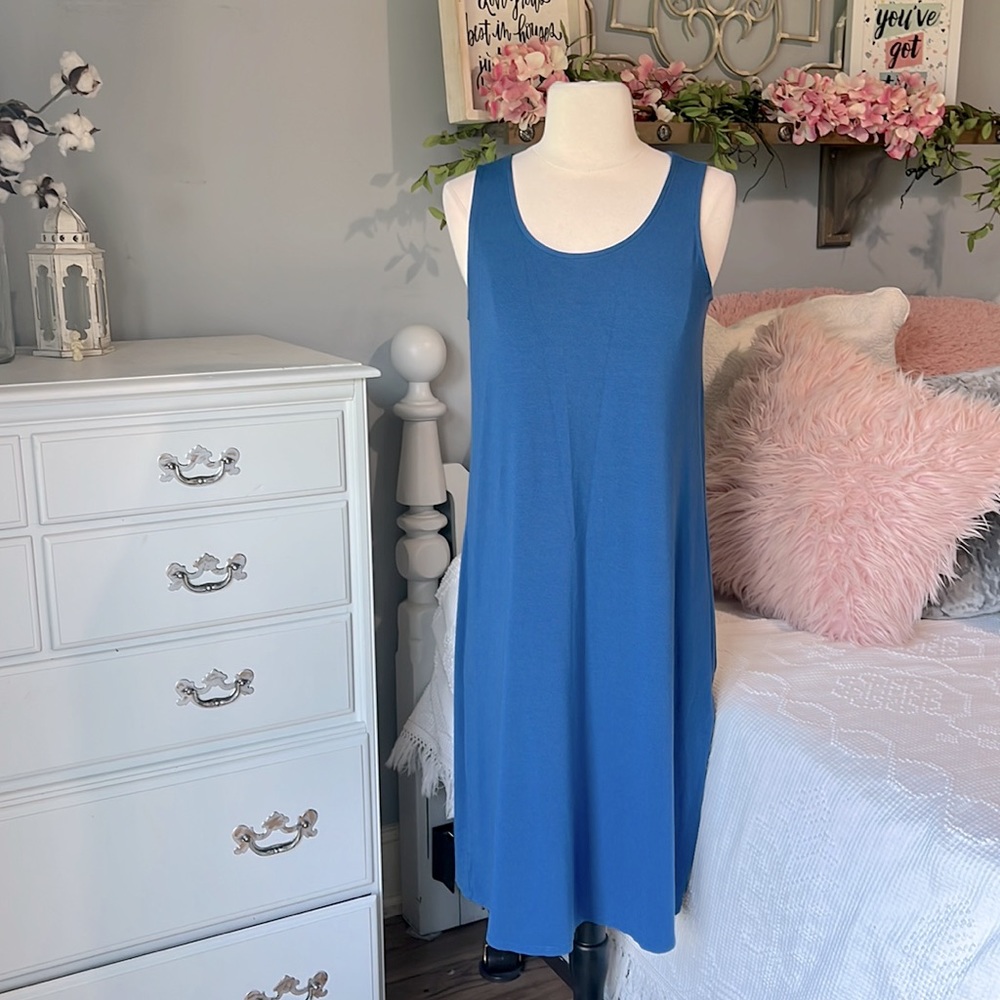 J Jill Slip Dress Knit Blue Comfy Knee Length Womens XS